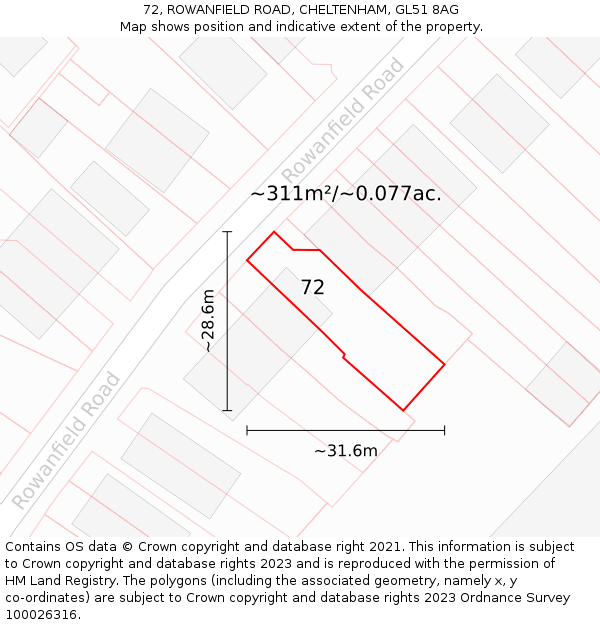 72, ROWANFIELD ROAD, CHELTENHAM, GL51 8AG: Plot and title map