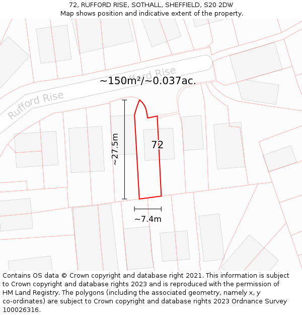 72, RUFFORD RISE, SOTHALL, SHEFFIELD, S20 2DW: Plot and title map