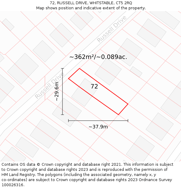 72, RUSSELL DRIVE, WHITSTABLE, CT5 2RQ: Plot and title map