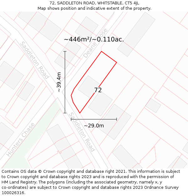 72, SADDLETON ROAD, WHITSTABLE, CT5 4JL: Plot and title map