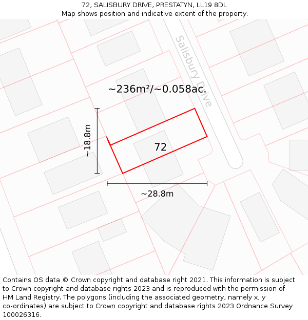 72, SALISBURY DRIVE, PRESTATYN, LL19 8DL: Plot and title map