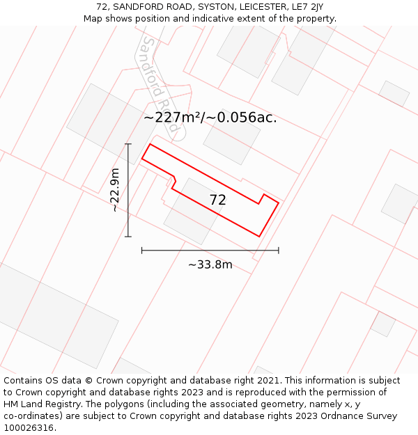 72, SANDFORD ROAD, SYSTON, LEICESTER, LE7 2JY: Plot and title map