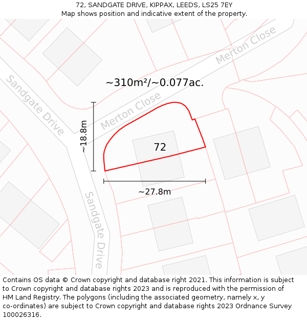 72, SANDGATE DRIVE, KIPPAX, LEEDS, LS25 7EY: Plot and title map