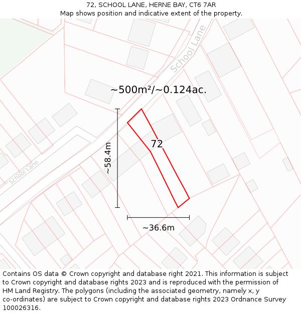 72, SCHOOL LANE, HERNE BAY, CT6 7AR: Plot and title map