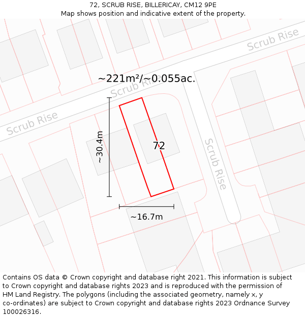 72, SCRUB RISE, BILLERICAY, CM12 9PE: Plot and title map