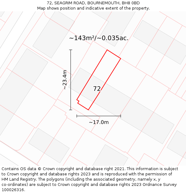 72, SEAGRIM ROAD, BOURNEMOUTH, BH8 0BD: Plot and title map
