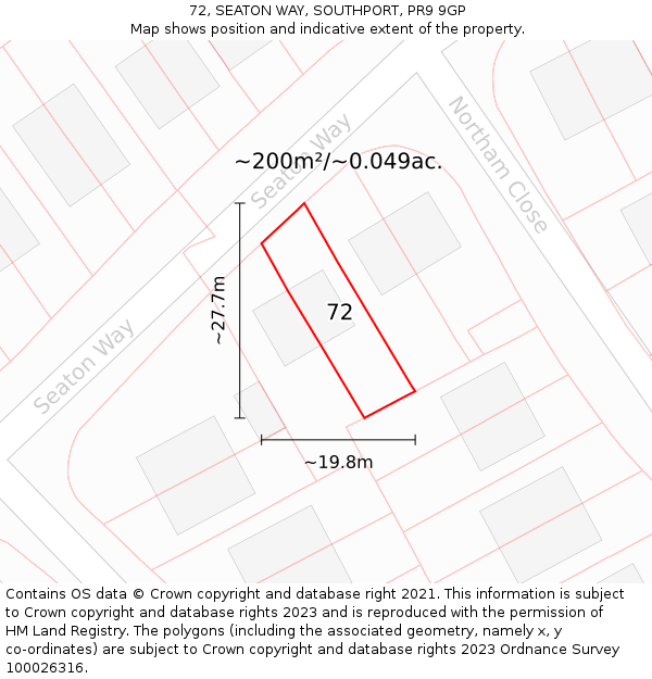 72, SEATON WAY, SOUTHPORT, PR9 9GP: Plot and title map