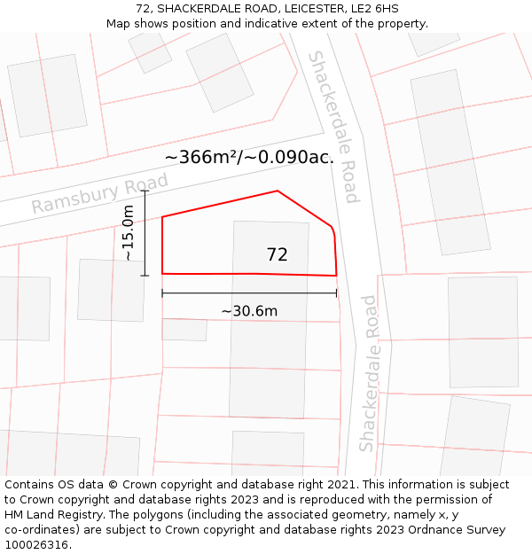 72, SHACKERDALE ROAD, LEICESTER, LE2 6HS: Plot and title map