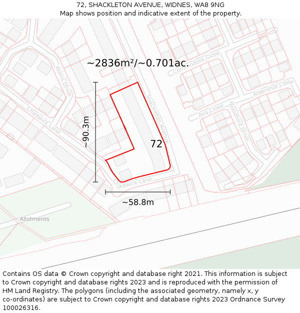 72, SHACKLETON AVENUE, WIDNES, WA8 9NG: Plot and title map