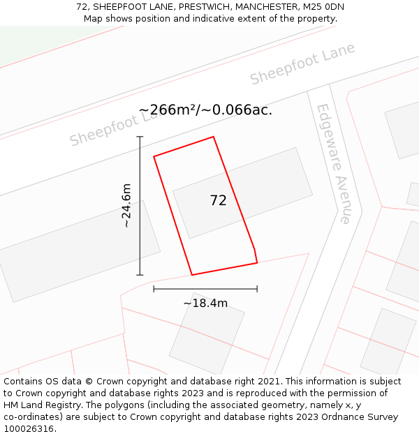 72, SHEEPFOOT LANE, PRESTWICH, MANCHESTER, M25 0DN: Plot and title map