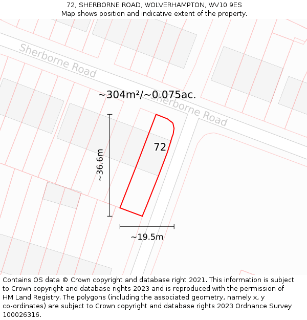 72, SHERBORNE ROAD, WOLVERHAMPTON, WV10 9ES: Plot and title map