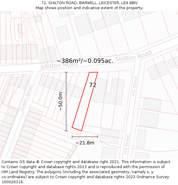 72, SHILTON ROAD, BARWELL, LEICESTER, LE9 8BN: Plot and title map