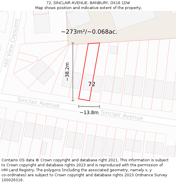 72, SINCLAIR AVENUE, BANBURY, OX16 1DW: Plot and title map