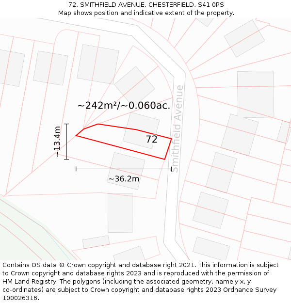 72, SMITHFIELD AVENUE, CHESTERFIELD, S41 0PS: Plot and title map