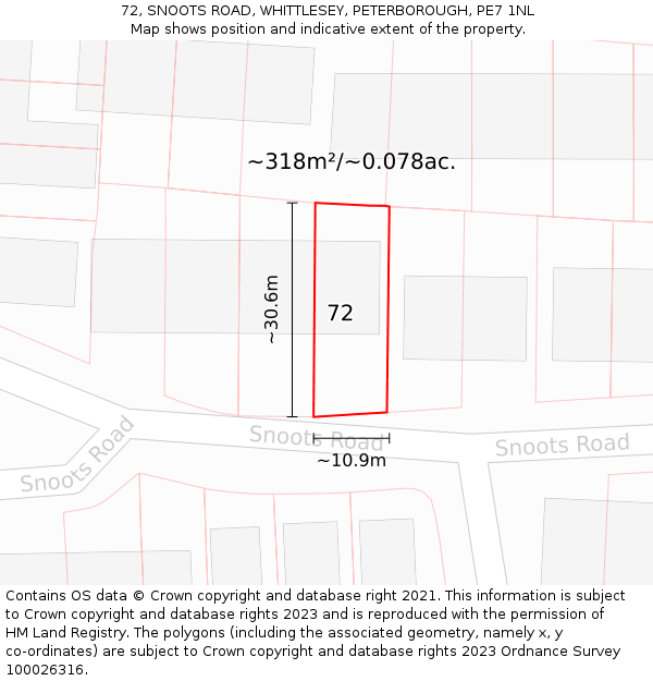 72, SNOOTS ROAD, WHITTLESEY, PETERBOROUGH, PE7 1NL: Plot and title map