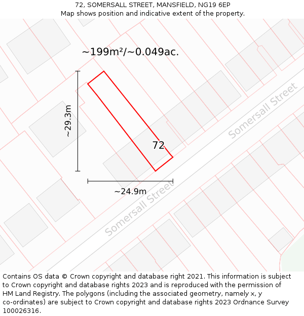 72, SOMERSALL STREET, MANSFIELD, NG19 6EP: Plot and title map