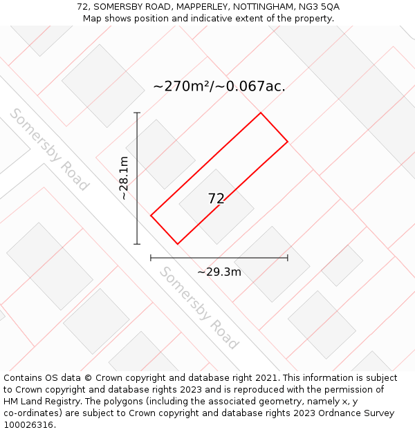 72, SOMERSBY ROAD, MAPPERLEY, NOTTINGHAM, NG3 5QA: Plot and title map