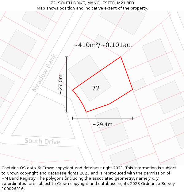 72, SOUTH DRIVE, MANCHESTER, M21 8FB: Plot and title map