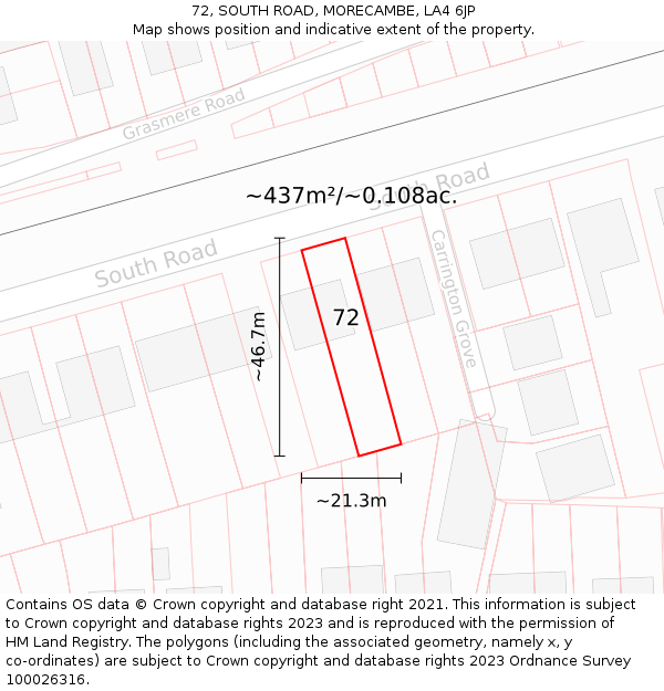 72, SOUTH ROAD, MORECAMBE, LA4 6JP: Plot and title map