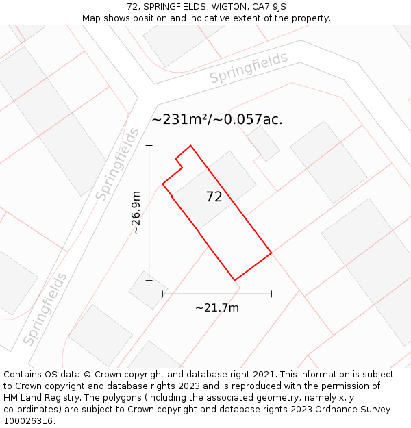 72, SPRINGFIELDS, WIGTON, CA7 9JS: Plot and title map