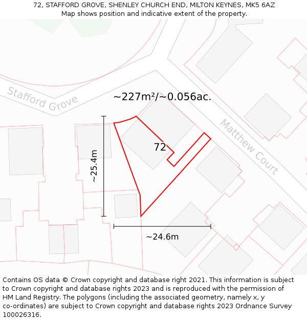 72, STAFFORD GROVE, SHENLEY CHURCH END, MILTON KEYNES, MK5 6AZ: Plot and title map