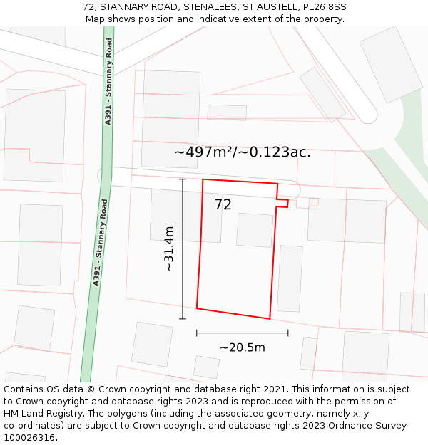 72, STANNARY ROAD, STENALEES, ST AUSTELL, PL26 8SS: Plot and title map