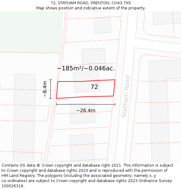 72, STATHAM ROAD, PRENTON, CH43 7XS: Plot and title map