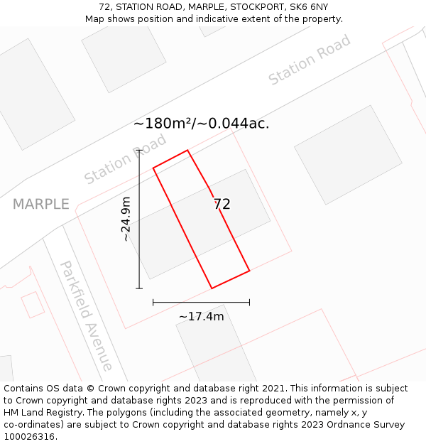 72, STATION ROAD, MARPLE, STOCKPORT, SK6 6NY: Plot and title map