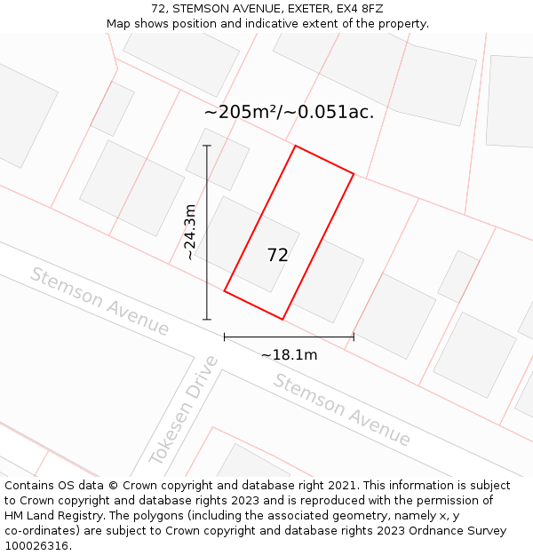 72, STEMSON AVENUE, EXETER, EX4 8FZ: Plot and title map