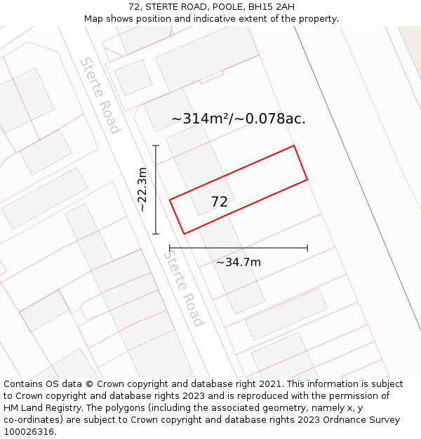 72, STERTE ROAD, POOLE, BH15 2AH: Plot and title map