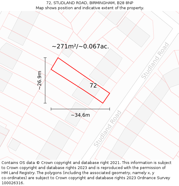 72, STUDLAND ROAD, BIRMINGHAM, B28 8NP: Plot and title map