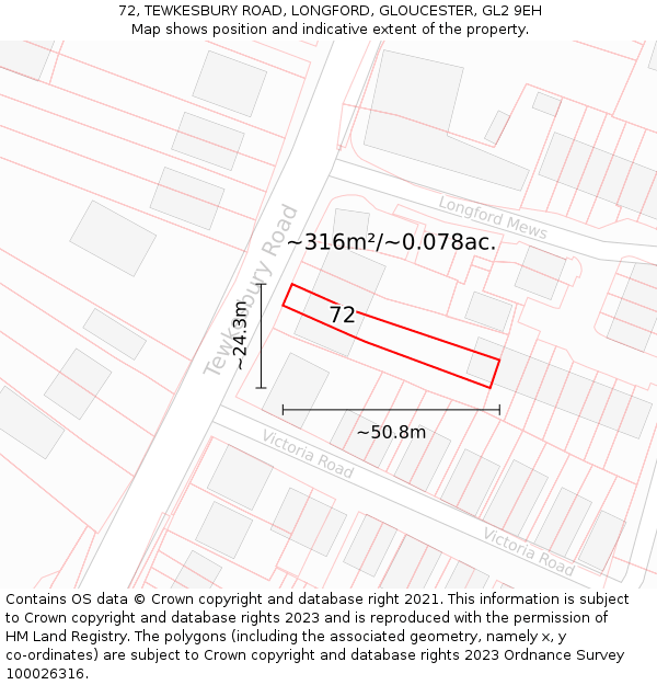 72, TEWKESBURY ROAD, LONGFORD, GLOUCESTER, GL2 9EH: Plot and title map