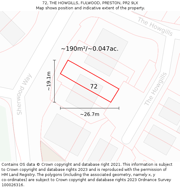 72, THE HOWGILLS, FULWOOD, PRESTON, PR2 9LX: Plot and title map