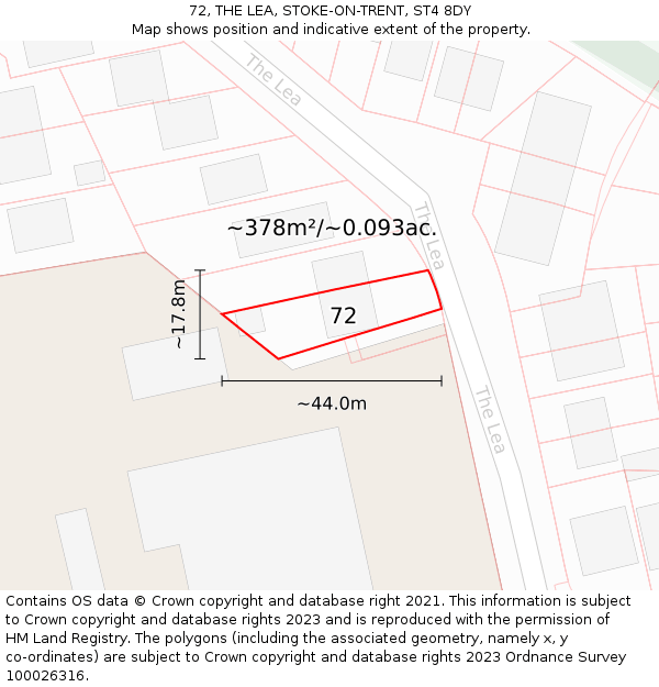 72, THE LEA, STOKE-ON-TRENT, ST4 8DY: Plot and title map