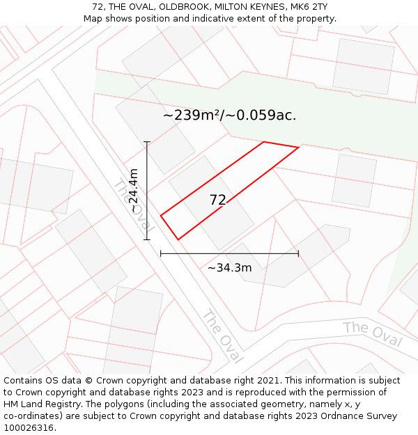 72, THE OVAL, OLDBROOK, MILTON KEYNES, MK6 2TY: Plot and title map