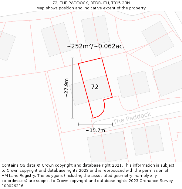 72, THE PADDOCK, REDRUTH, TR15 2BN: Plot and title map