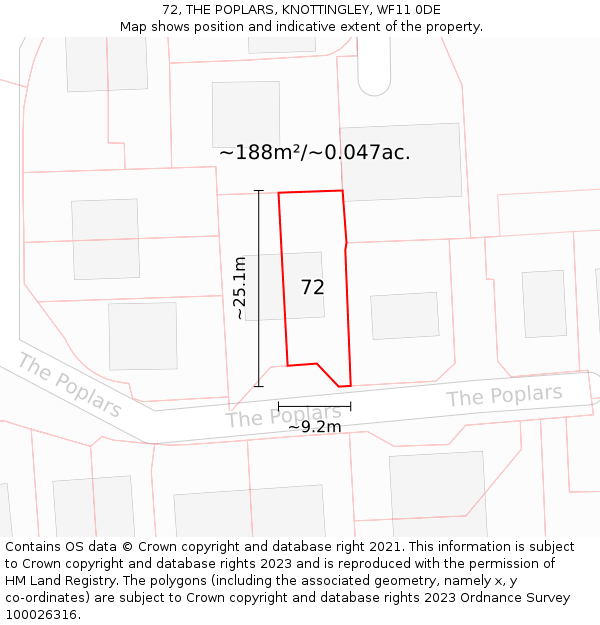 72, THE POPLARS, KNOTTINGLEY, WF11 0DE: Plot and title map