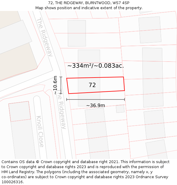 72, THE RIDGEWAY, BURNTWOOD, WS7 4SP: Plot and title map