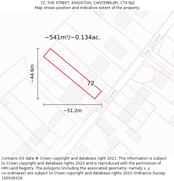 72, THE STREET, KINGSTON, CANTERBURY, CT4 6JQ: Plot and title map