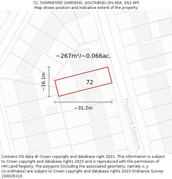 72, THORNFORD GARDENS, SOUTHEND-ON-SEA, SS2 6PY: Plot and title map