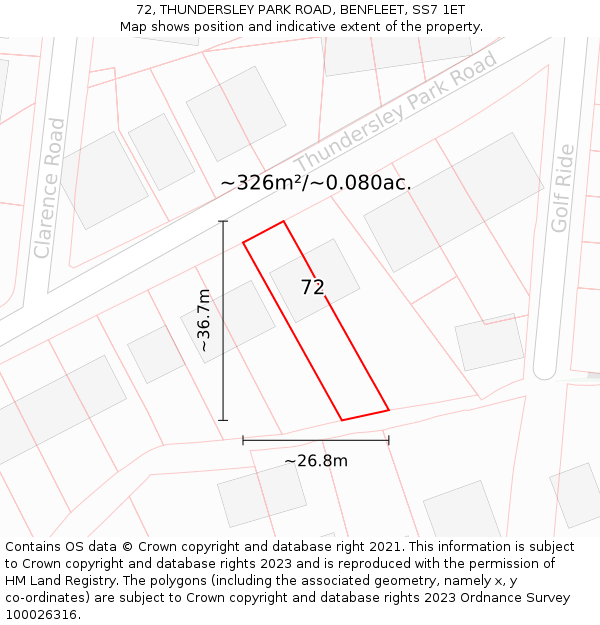 72, THUNDERSLEY PARK ROAD, BENFLEET, SS7 1ET: Plot and title map