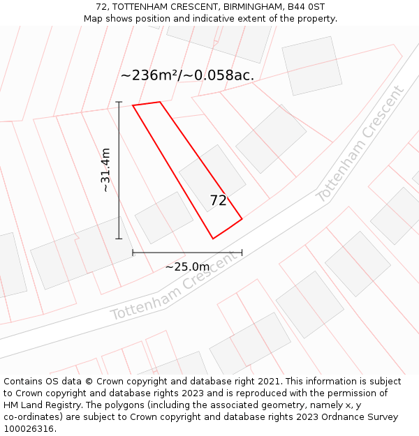 72, TOTTENHAM CRESCENT, BIRMINGHAM, B44 0ST: Plot and title map