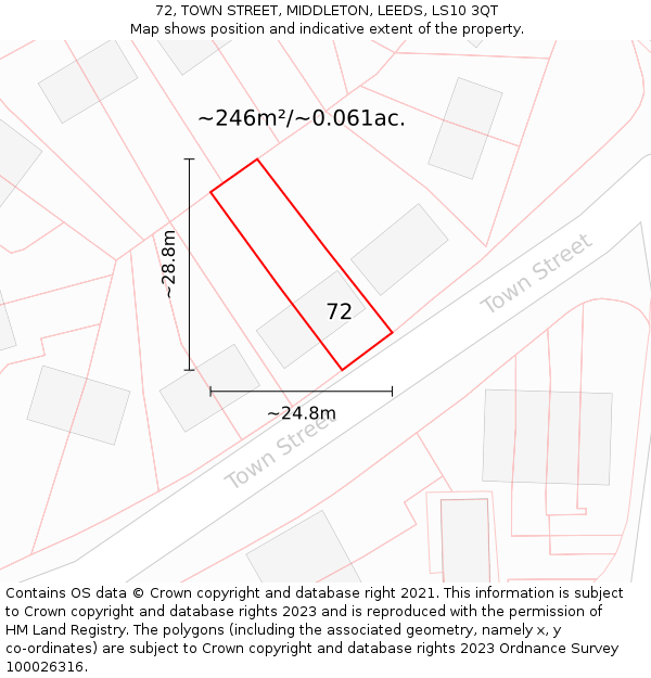 72, TOWN STREET, MIDDLETON, LEEDS, LS10 3QT: Plot and title map