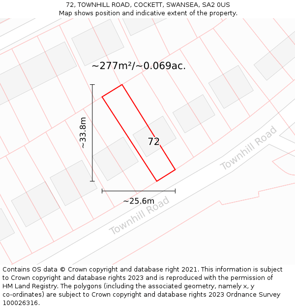 72, TOWNHILL ROAD, COCKETT, SWANSEA, SA2 0US: Plot and title map