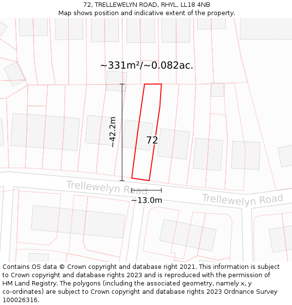 72, TRELLEWELYN ROAD, RHYL, LL18 4NB: Plot and title map