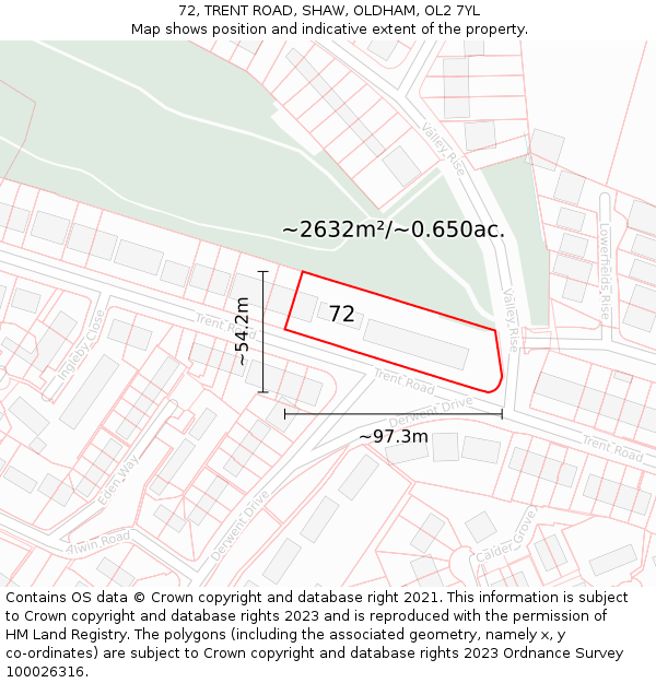 72, TRENT ROAD, SHAW, OLDHAM, OL2 7YL: Plot and title map