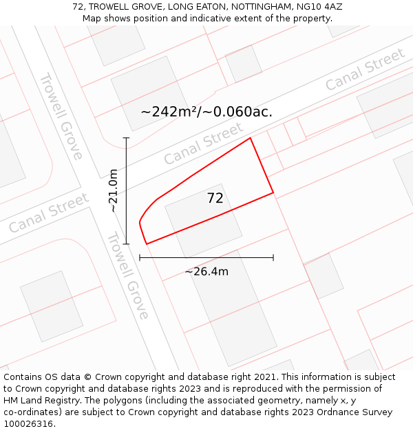 72, TROWELL GROVE, LONG EATON, NOTTINGHAM, NG10 4AZ: Plot and title map