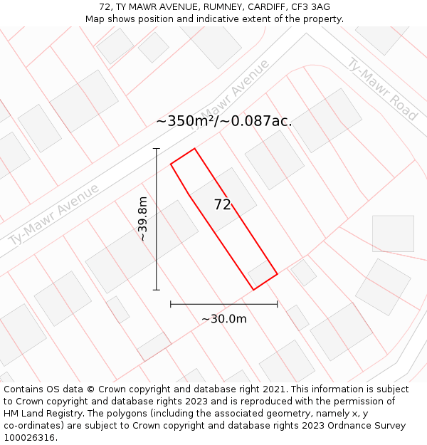 72, TY MAWR AVENUE, RUMNEY, CARDIFF, CF3 3AG: Plot and title map