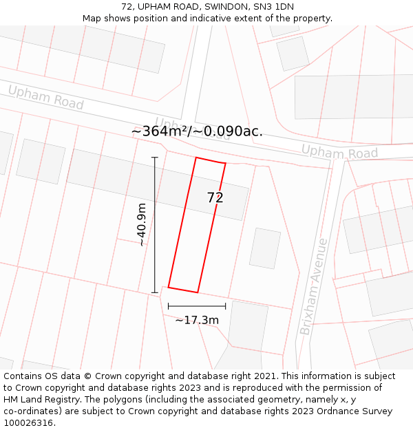 72, UPHAM ROAD, SWINDON, SN3 1DN: Plot and title map