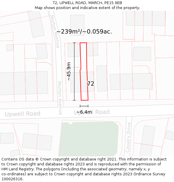 72, UPWELL ROAD, MARCH, PE15 9EB: Plot and title map